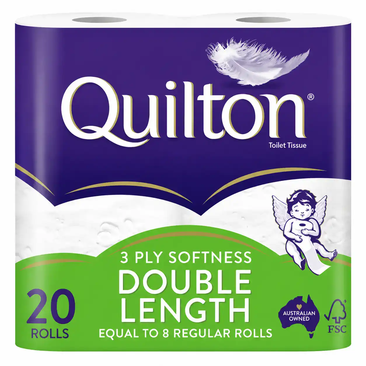 53af952a-ab9e-4bd1-a759-a226dda12165 Quilton 3-Ply Double Length Toilet Tissue 20 pack - Image 1